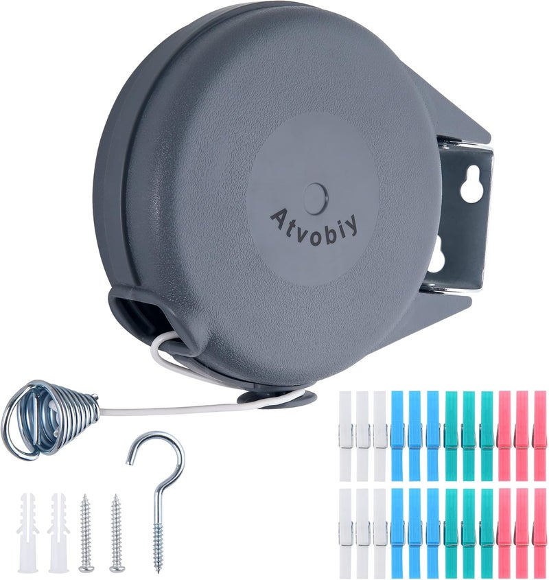 Atvobiy Retractable Clothesline Outdoor Heavy Duty Clothes Line Retracting Indoors for Drying Clothes Portable Clothesline 40 Feed Laundry line with 24 pcs Clothespins - Image 1